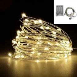 Гірлянда Роса 5м, дріт на батарейках USB: 50 LED, Теплий білий