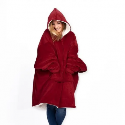 Бордовий плед Толстовка з Капюшоном та Руковами Hoodie 3-в-1 Плед з Руками Двосторонній Теплий Худі Халат Домашній (1ящ.=50шт.)