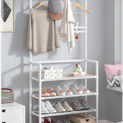 Вішалка для одягу з полицями для взуття NEW simple floor clothes rack БІЛА (20)