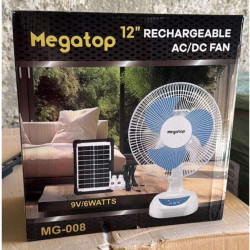 Вентилятор портативний Megatop (MG008) (12", сонце. пан., 2 LED лампи, 2 швидкості, 6Вт, USB, 9V/4500 мАг) // [309] (6 шт/ящ)