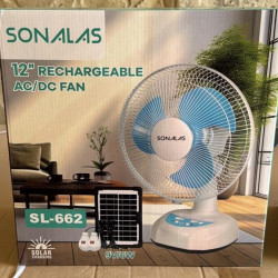 Вентилятор портативний SONALAS (SL662) (12", сонце. пан., 2 LED лампи, 2 швидкості, 6Вт, USB, 9V/4500 мАг) // [309] (6 шт/схв)